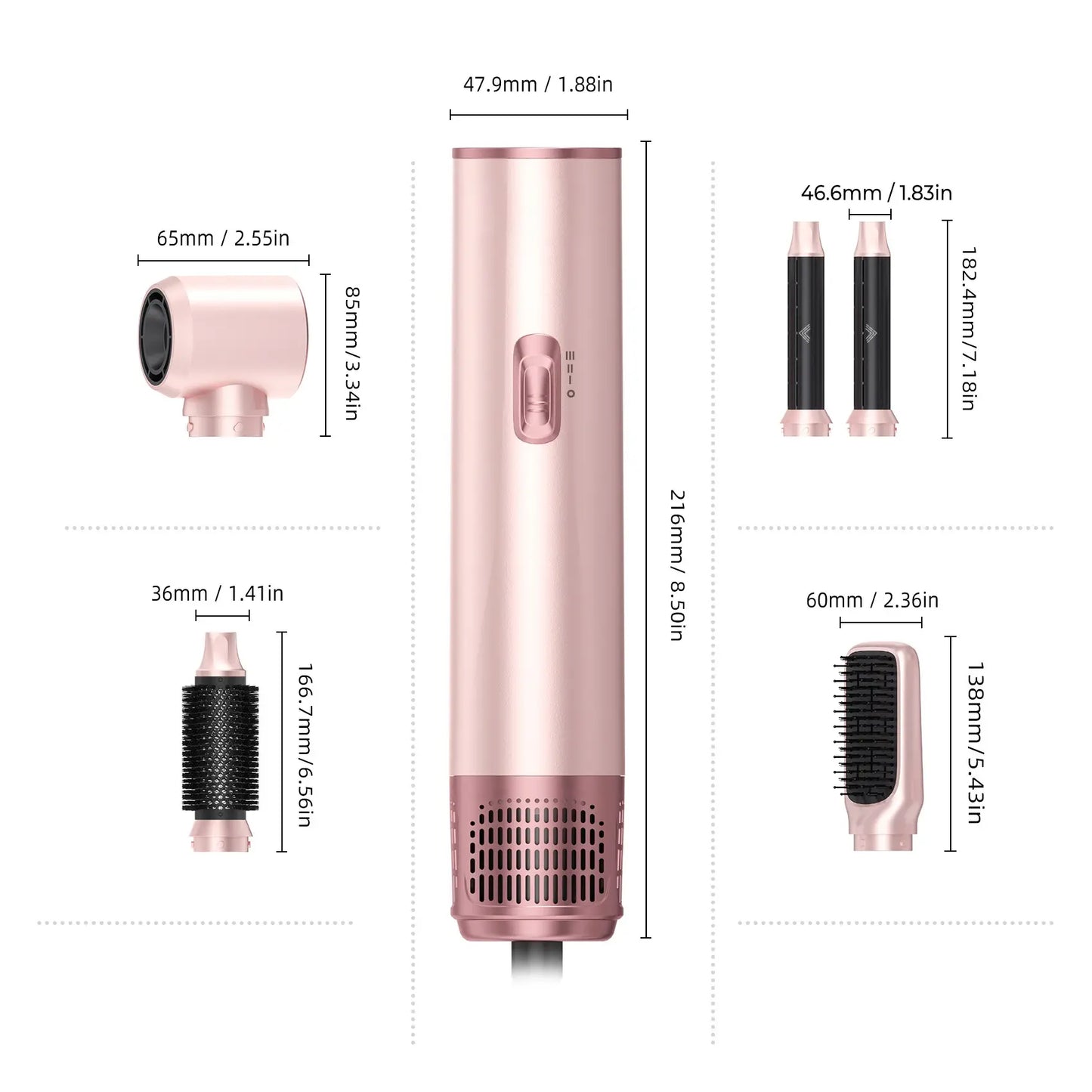Hair Dryer Brush 5 in 1, Hair Drier Brush, Blow Dryer Brush Set Hot Air Brush Blowout Thermal Brush for Straight/Curl/Drying Air Styler Curling Iron Hair Styling Tools Hair Dryer, Hair Blower Brush