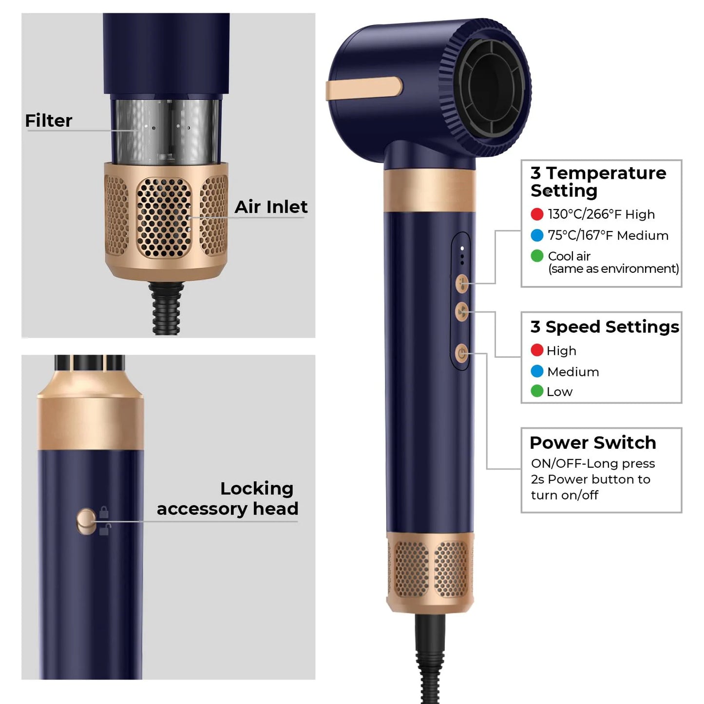 7 In 1 Hair Dryer Brush Brushless High Speed Hair Dryer with Diffuser Ionic Blow Dryer Hot Air Styling Comb Auto Hair Curler